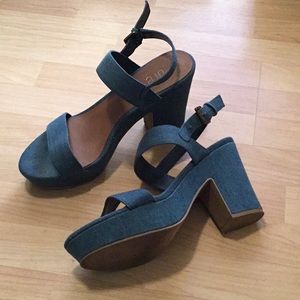 ‘Jore’ Denim Semi Wedge High Heel